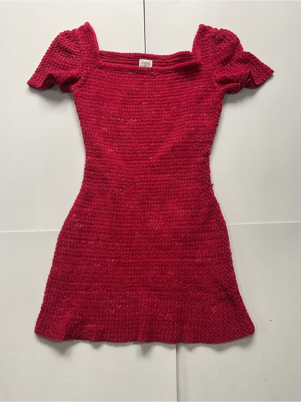 Zadig & Voltaire Red Textured Knit Square Neck Mini Dress Petite